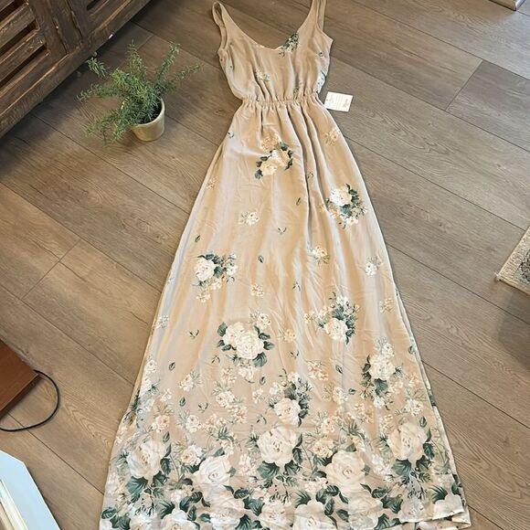 NWT SHOW ME YOUR MUMU KENDALL MAXI DRESS FLORAL BOUQUET BEIGE SIZE XXS - Picture 4 of 9